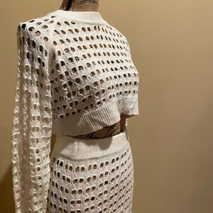 Women’s Size S Cream 2 Piece Beach Cover-Up Top + Skirt w Heart Shaped Pattern